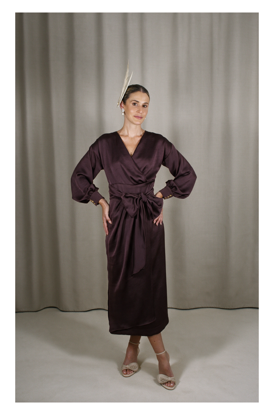 Vestido Doble Satén Marrón